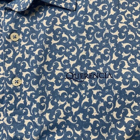 Johnnie O Polo Shirt Mens M Blue Dev Golf Printed Performance Querencia LOGO - Picture 6 of 10